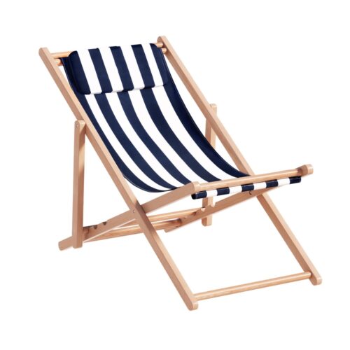 Gardeon Outdoor Deck Chair Wooden Sun Lounge Folding Beach Patio Furniture Blue - Image 3