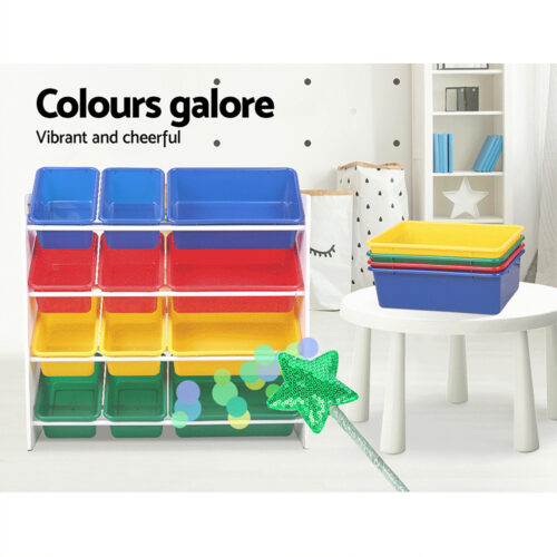Keezi Kids Toy Box 12 Bins Bookshelf Organiser Children Storage Rack - Image 8