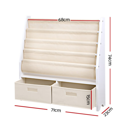 Keezi 4 Tiers Kids Bookshelf Magazine Rack Children Bookcase Organiser Drawer - Image 4