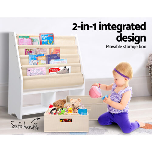 Keezi 4 Tiers Kids Bookshelf Magazine Rack Children Bookcase Organiser Drawer - Image 7