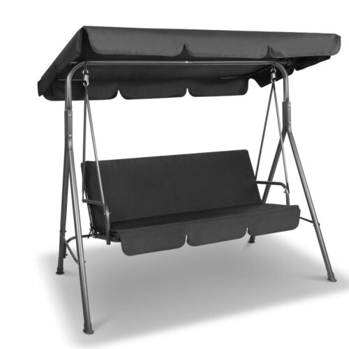 Gardeon Outdoor Swing Chair Garden Chair Bench Furniture Canopy 3 Seater Black - Image 2