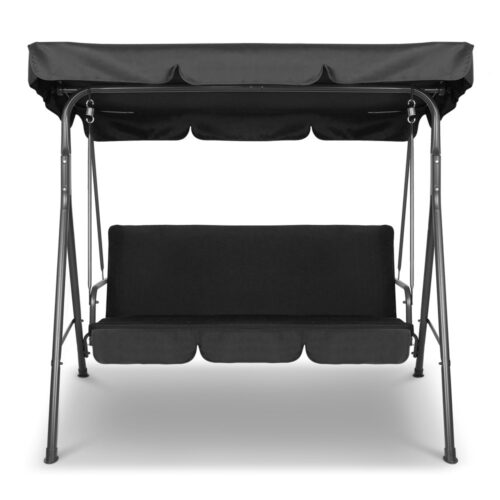 Gardeon Outdoor Swing Chair Garden Chair Bench Furniture Canopy 3 Seater Black - Image 4