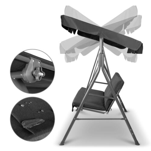 Gardeon Outdoor Swing Chair Garden Chair Bench Furniture Canopy 3 Seater Black - Image 5