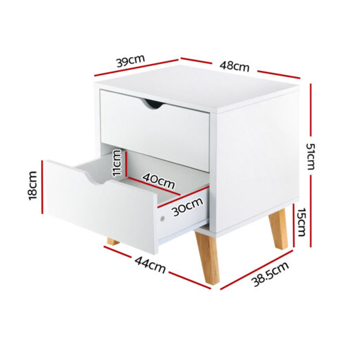 Artiss Bedside Table 2 Drawers - ANDERS White - Image 2