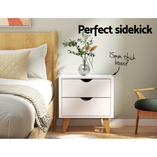 Artiss Bedside Table 2 Drawers - ANDERS White - Image 5
