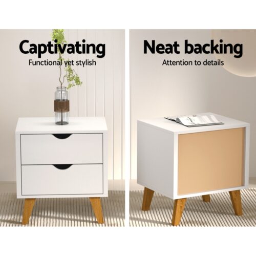 Artiss Bedside Table 2 Drawers - ANDERS White - Image 6