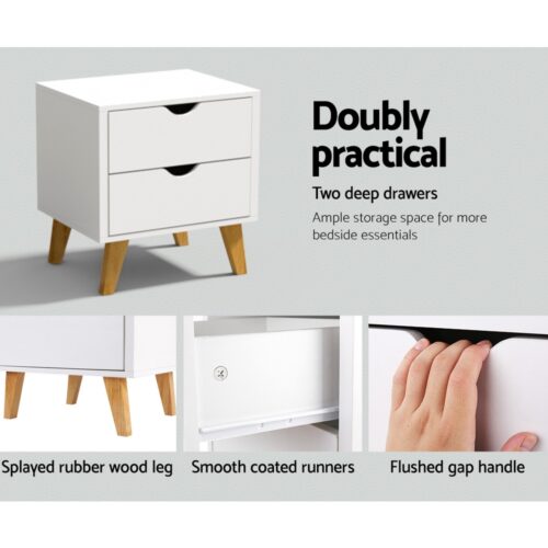 Artiss Bedside Table 2 Drawers - ANDERS White - Image 7