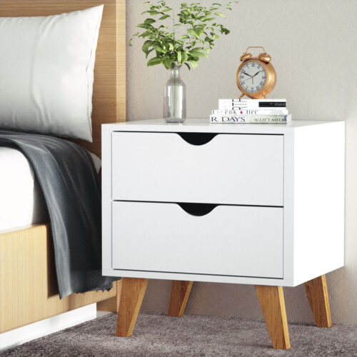 Artiss Bedside Table 2 Drawers - ANDERS White - Image 8