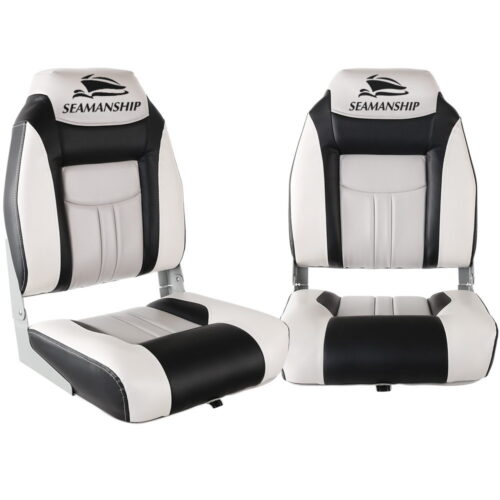 Seamanship 2X Folding Boat Seats Marine Seat Swivel High Back 12cm Padding Grey - Image 2