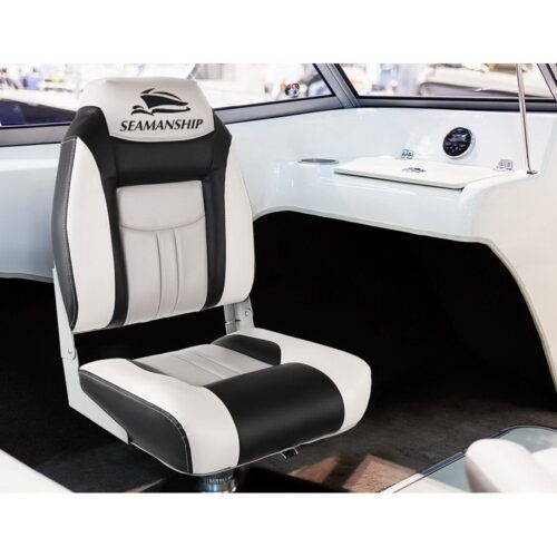 Seamanship 2X Folding Boat Seats Marine Seat Swivel High Back 12cm Padding Grey - Image 4