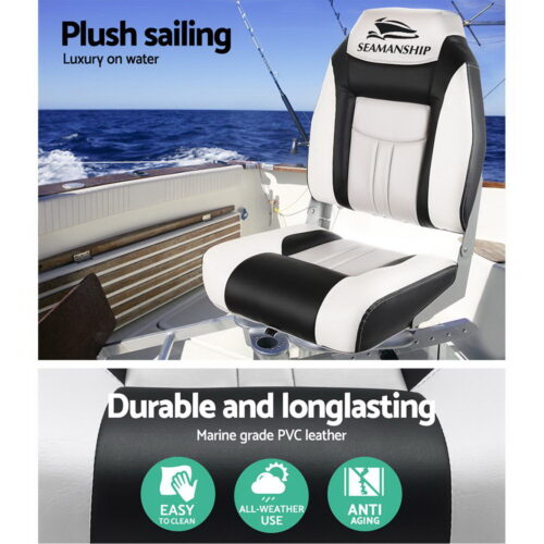 Seamanship 2X Folding Boat Seats Marine Seat Swivel High Back 12cm Padding Grey - Image 5