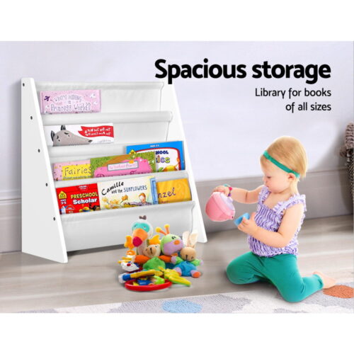 Keezi 4 Tiers Kids Bookshelf Magazine Shelf Children Bookcase Rack Organiser - Image 5