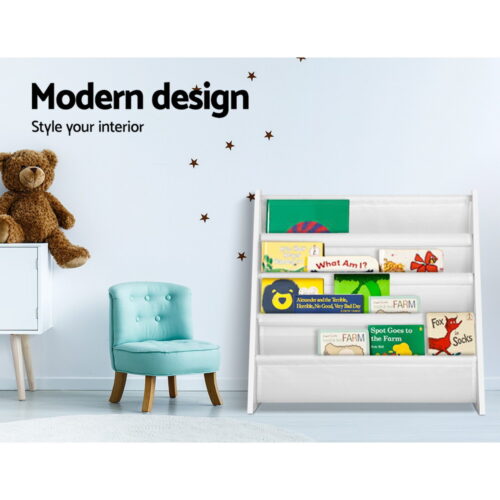 Keezi 4 Tiers Kids Bookshelf Magazine Shelf Children Bookcase Rack Organiser - Image 6