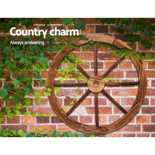 Gardeon Garden Decor Outdoor Ornament 2X Wooden Wagon Wheel - Image 3