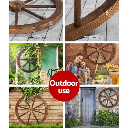 Gardeon Garden Decor Outdoor Ornament 2X Wooden Wagon Wheel - Image 5