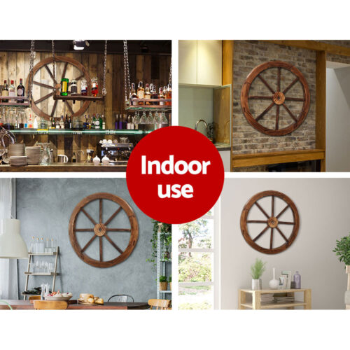 Gardeon Garden Decor Outdoor Ornament Wooden Wagon Wheel - Image 6