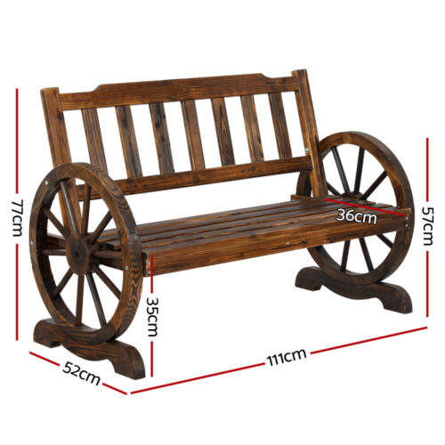 Gardeon Outdoor Garden Bench Wooden 2 Seater Wagon Chair Patio Furniture Brown - Image 2