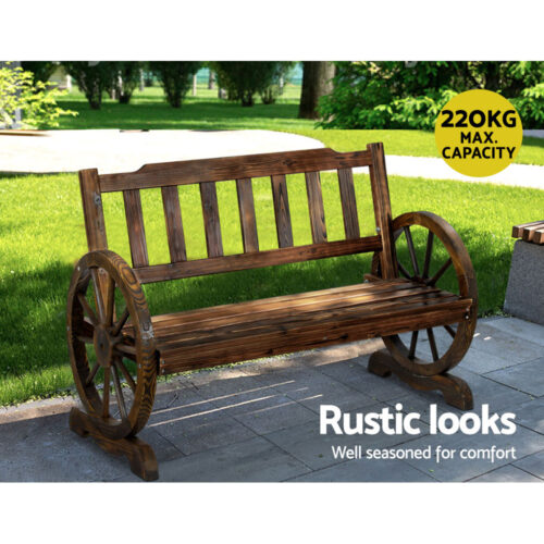 Gardeon Outdoor Garden Bench Wooden 2 Seater Wagon Chair Patio Furniture Brown - Image 5