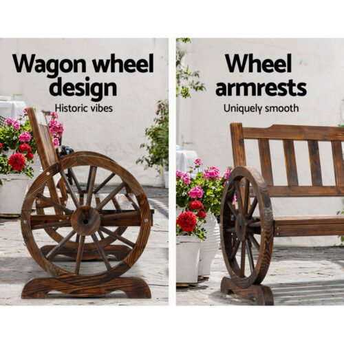 Gardeon Outdoor Garden Bench Wooden 2 Seater Wagon Chair Patio Furniture Brown - Image 6