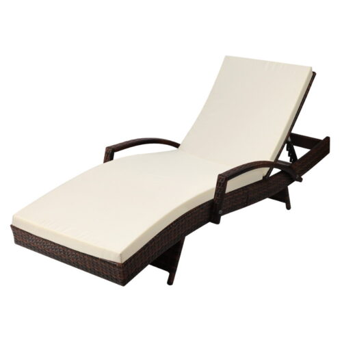 Gardeon Sun Lounge Wicker Lounger Outdoor Furniture Beach Chair Patio Adjustable Cushion Brown - Image 2