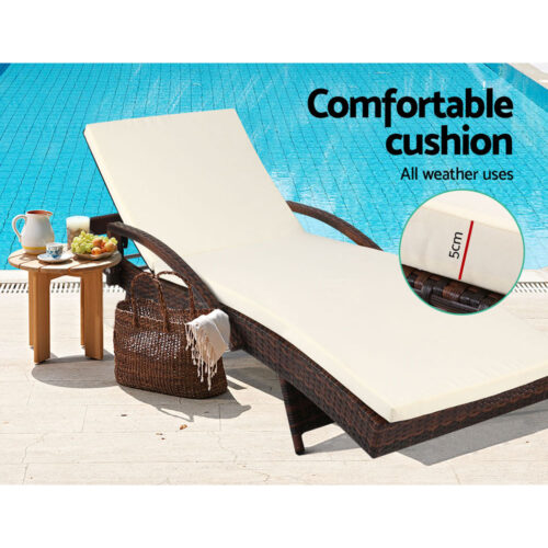 Gardeon Sun Lounge Wicker Lounger Outdoor Furniture Beach Chair Patio Adjustable Cushion Brown - Image 7