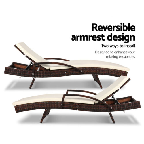 Gardeon Sun Lounge Wicker Lounger Outdoor Furniture Beach Chair Patio Adjustable Cushion Brown - Image 8
