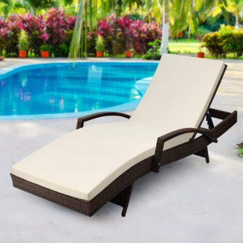Gardeon Sun Lounge Wicker Lounger Outdoor Furniture Beach Chair Patio Adjustable Cushion Brown - Image 9