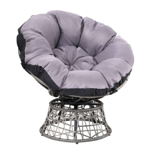 Gardeon Outdoor Chairs Outdoor Furniture Papasan Chair Wicker Patio Garden Grey - Image 2