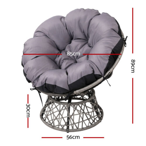 Gardeon Outdoor Chairs Outdoor Furniture Papasan Chair Wicker Patio Garden Grey - Image 3
