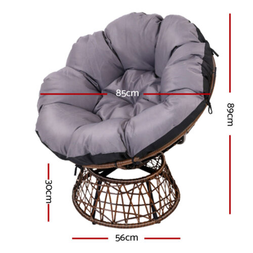 Gardeon Outdoor Chairs Outdoor Furniture Papasan Chair Wicker Patio Garden Brown - Image 3