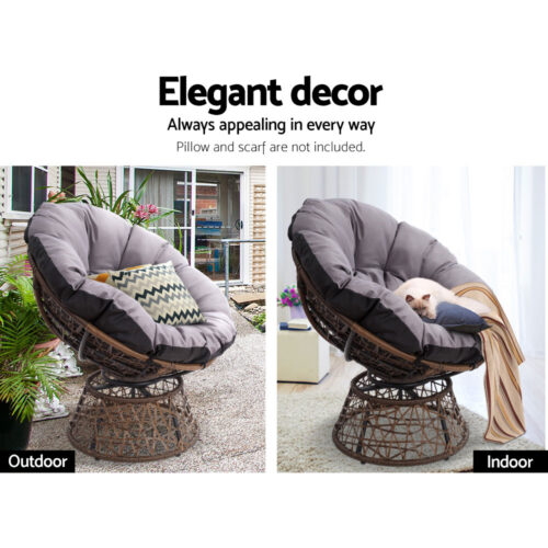 Gardeon Outdoor Chairs Outdoor Furniture Papasan Chair Wicker Patio Garden Brown - Image 8