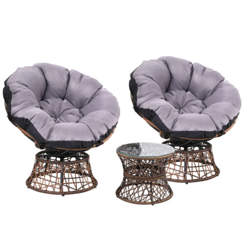 Gardeon Outdoor Lounge Setting Furniture Wicker Papasan Chairs Table Patio Brown - Image 2
