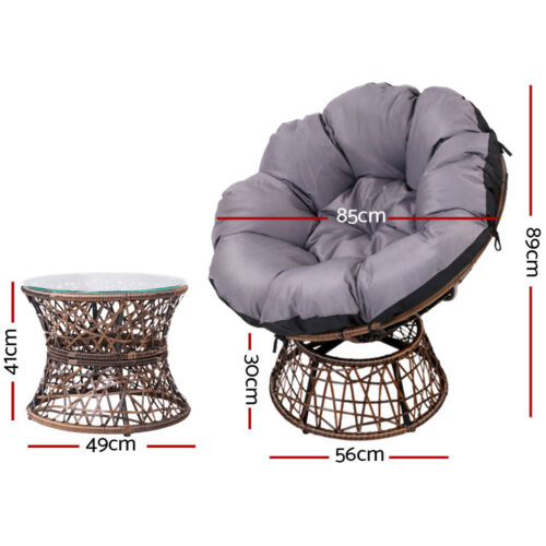 Gardeon Outdoor Lounge Setting Furniture Wicker Papasan Chairs Table Patio Brown - Image 3