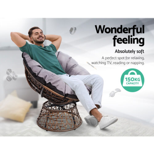 Gardeon Outdoor Lounge Setting Furniture Wicker Papasan Chairs Table Patio Brown - Image 6