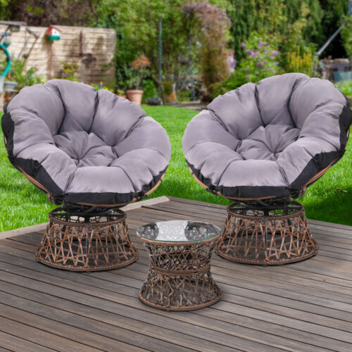 Gardeon Outdoor Lounge Setting Furniture Wicker Papasan Chairs Table Patio Brown - Image 9