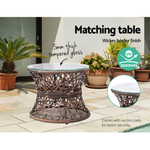 Gardeon Outdoor Lounge Setting Furniture Wicker Papasan Chairs Table Patio Brown - Image 12