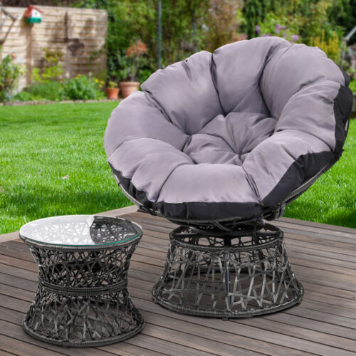 Gardeon Outdoor Lounge Setting Papasan Chair Wicker Table Garden Furniture Black - Image 9