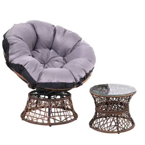 Gardeon Outdoor Lounge Setting Papasan Chair Wicker Table Garden Furniture Brown - Image 2