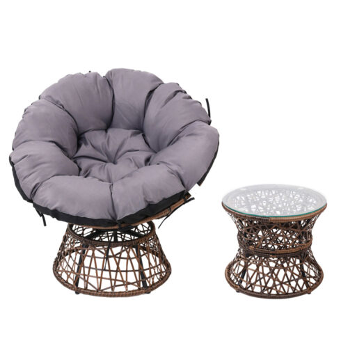 Gardeon Outdoor Lounge Setting Papasan Chair Wicker Table Garden Furniture Brown - Image 4