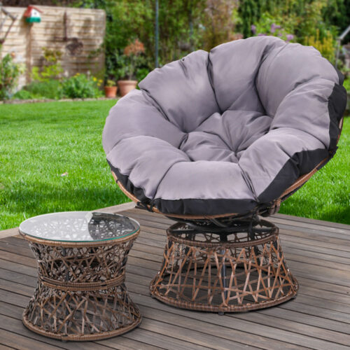 Gardeon Outdoor Lounge Setting Papasan Chair Wicker Table Garden Furniture Brown - Image 9