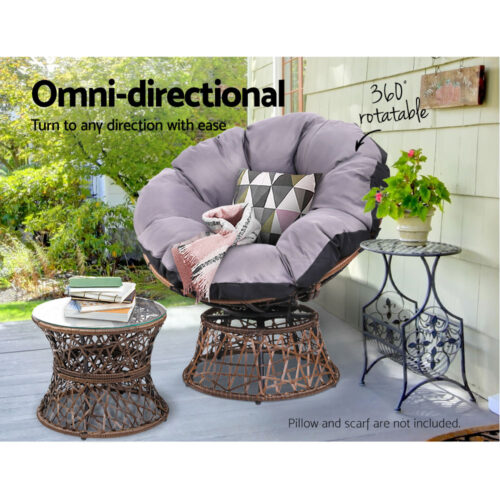 Gardeon Outdoor Lounge Setting Papasan Chair Wicker Table Garden Furniture Brown - Image 10