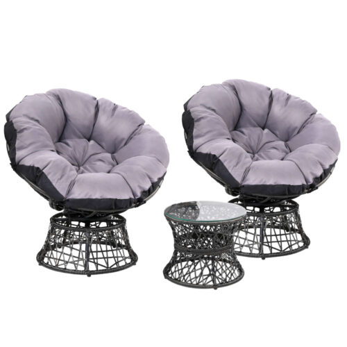 Gardeon Outdoor Lounge Setting Furniture Wicker Papasan Chairs Table Patio Black - Image 2