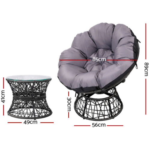 Gardeon Outdoor Lounge Setting Furniture Wicker Papasan Chairs Table Patio Black - Image 3