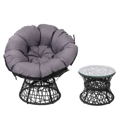 Gardeon Outdoor Lounge Setting Furniture Wicker Papasan Chairs Table Patio Black - Image 4