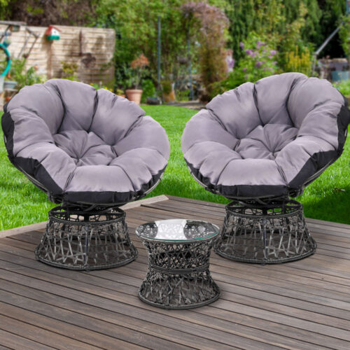 Gardeon Outdoor Lounge Setting Furniture Wicker Papasan Chairs Table Patio Black - Image 9