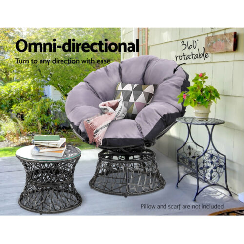 Gardeon Outdoor Lounge Setting Furniture Wicker Papasan Chairs Table Patio Black - Image 10