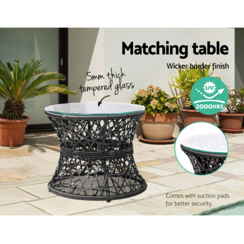 Gardeon Outdoor Lounge Setting Furniture Wicker Papasan Chairs Table Patio Black - Image 12