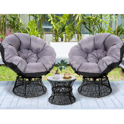 Gardeon Outdoor Lounge Setting Furniture Wicker Papasan Chairs Table Patio Black - Image 13