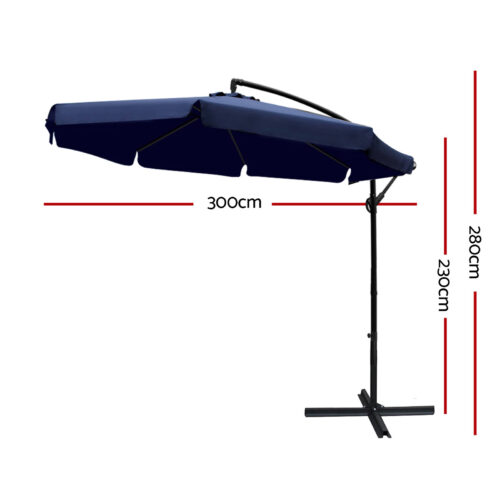 Instahut 3m Outdoor Umbrella Cantilever Garden Beach Patio Navy - Image 3