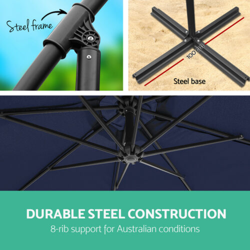 Instahut 3m Outdoor Umbrella Cantilever Garden Beach Patio Navy - Image 5